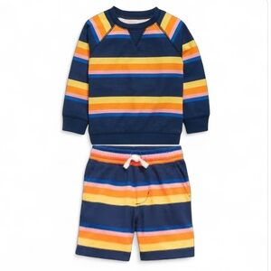 Old Navy 2 pc Colorful Terry Striped‎ Kids Set, Navy Orange Yellow Pink 2T